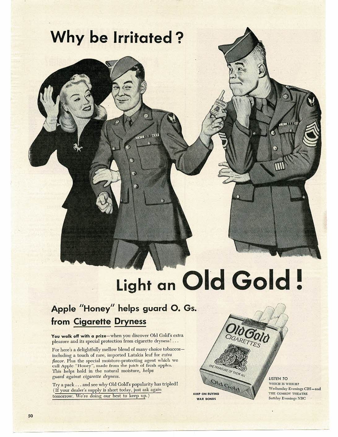 1945 Old Gold Cigarettes Soldier Private gets the girl over Sgt. WWII Print Ad