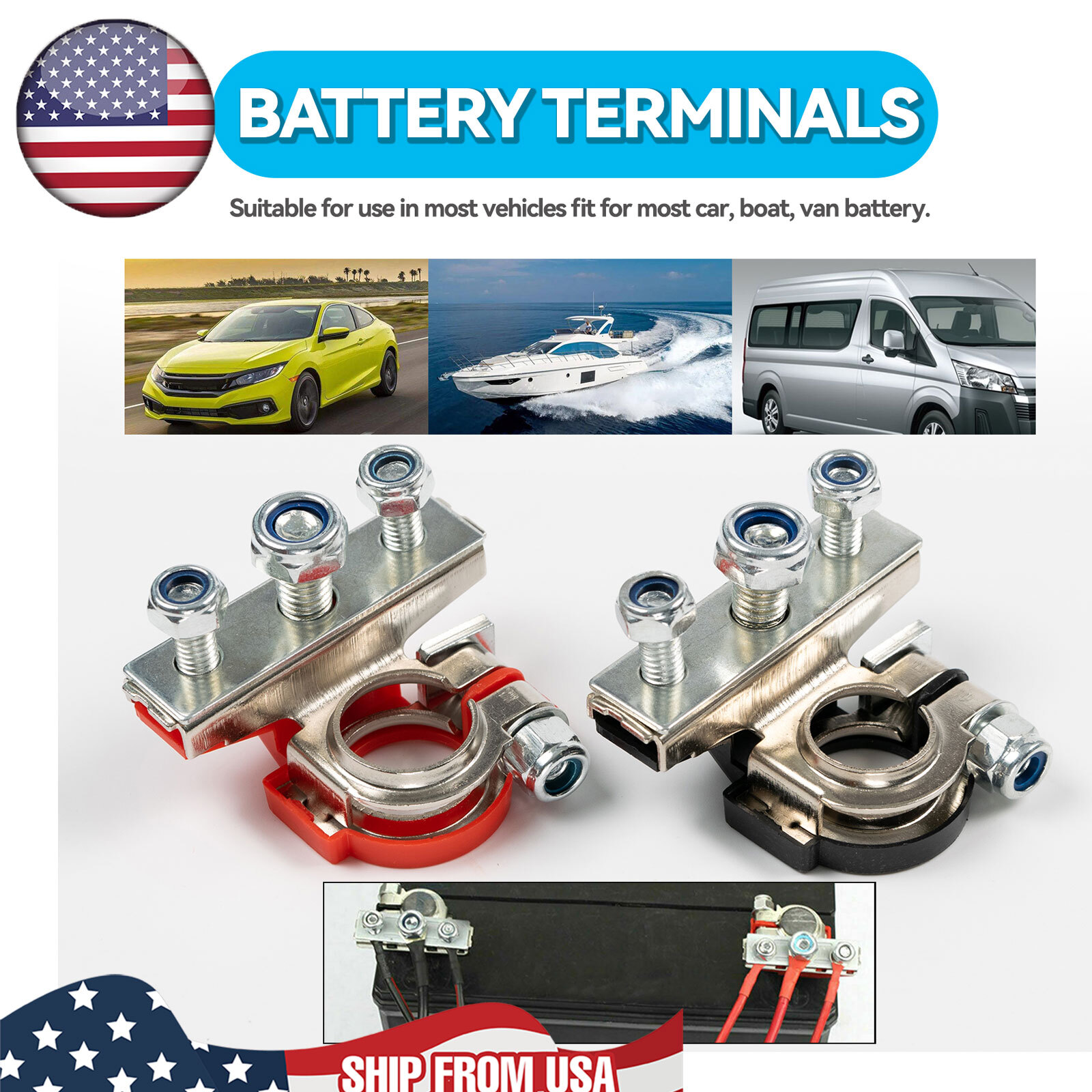 Car Battery Cable Terminal Clamps Connect Corrosion Resistance Negative Positive
