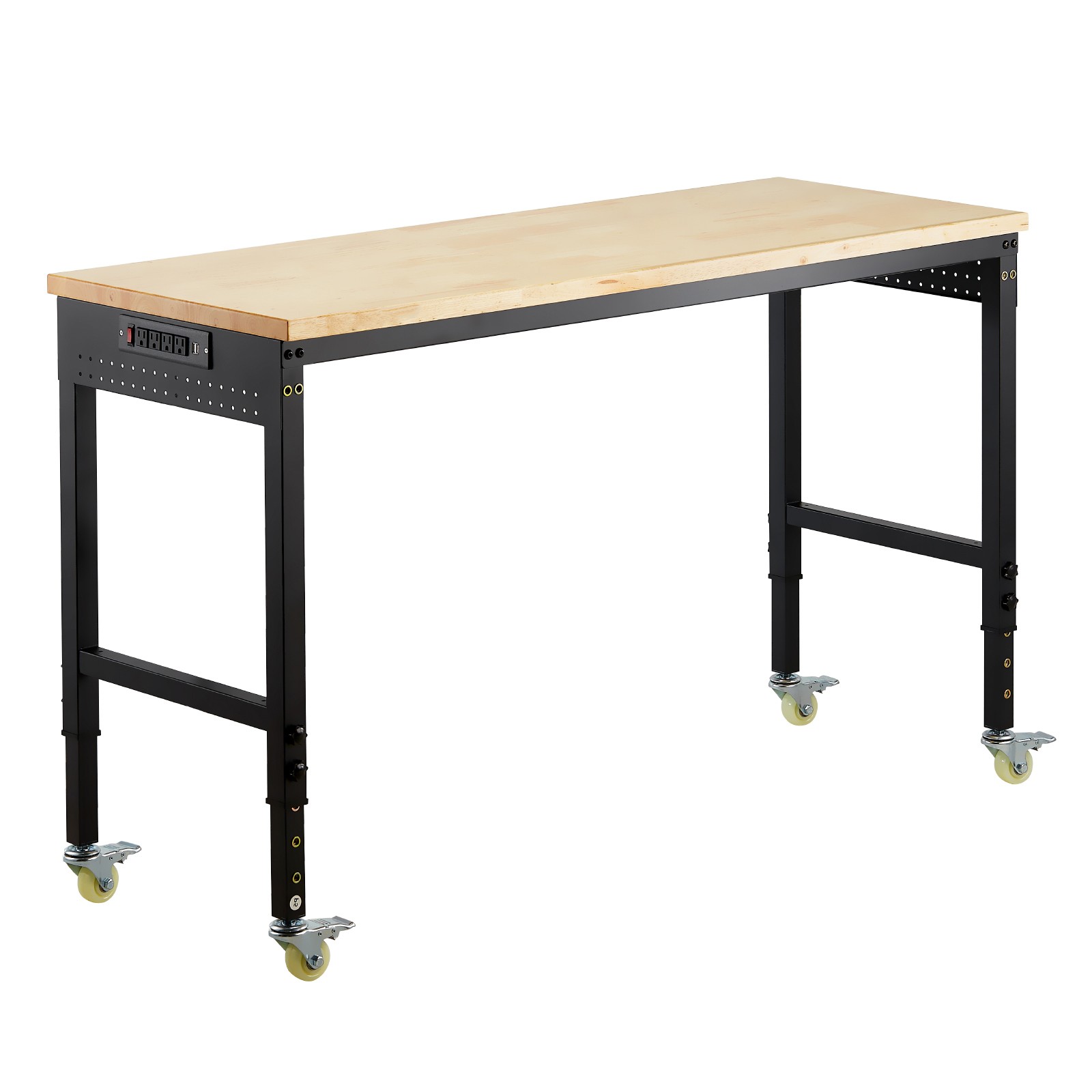 Uimoso 60" Rolling Workbench with Adjustable Height, Power Outlet & Pegboard