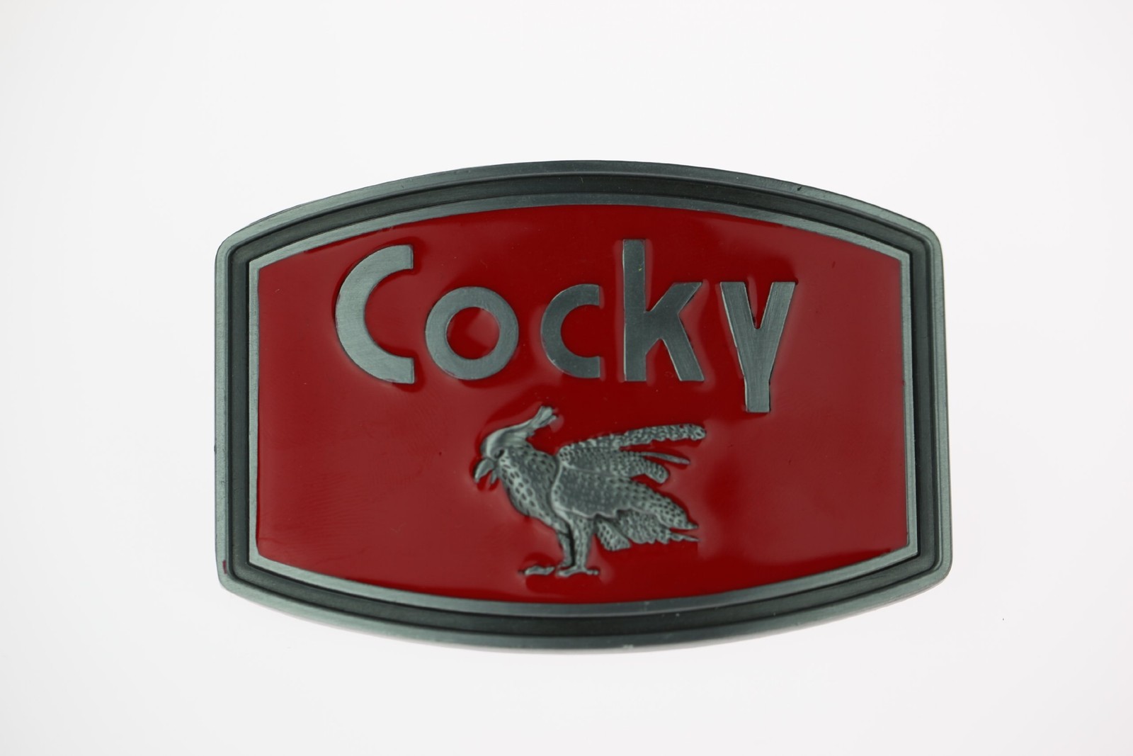 Cocky Pewter Finish Metal Belt Buckle Medium, Red
