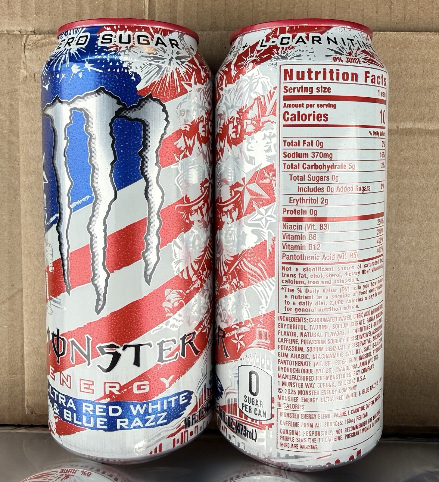 Monster Ultra Red, White & Blue Razz Zero Sugar Energy Drink x2 Caseys Exclusive