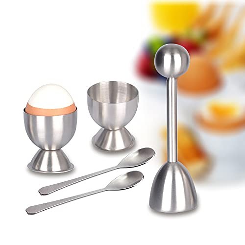 Xicennego Egg Cracker Topper Set of 5 - Includes 2 Cups, 2 Spoons Silver