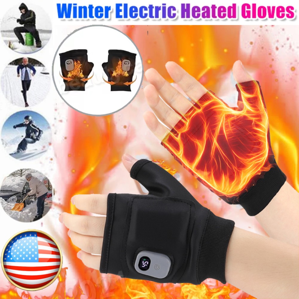 Heated Gloves Electric Rechargeable Battery Hand Warm Windproof Thermal Winter
