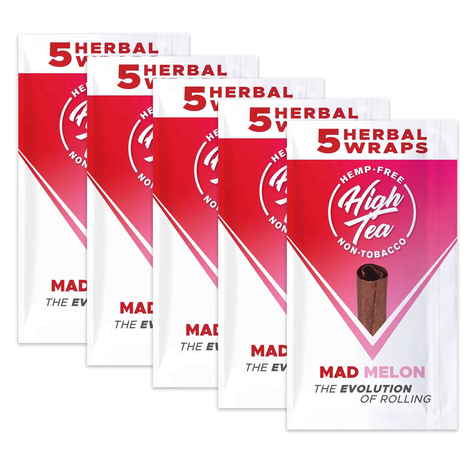 High Tea Wraps MAD MELON Flavor 25 Natural Herbal Wraps Total (5 Pouches)
