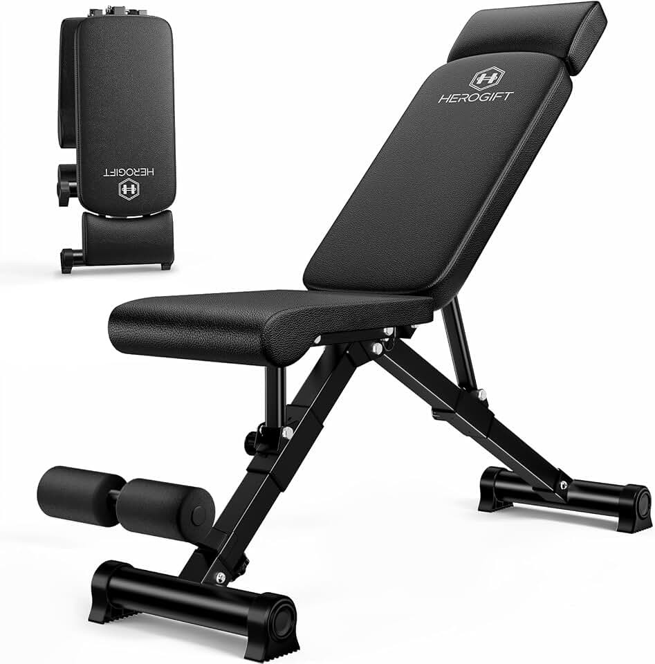 HEROGIFT Adjustable Weight Bench, 144 Configurations with 3-Position Headrest