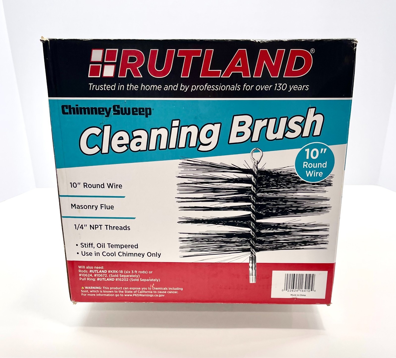 NEW/DAMAGED BOX - Rutland 10" Round Oil Tempered Chimney Cleaning Brush, 16410