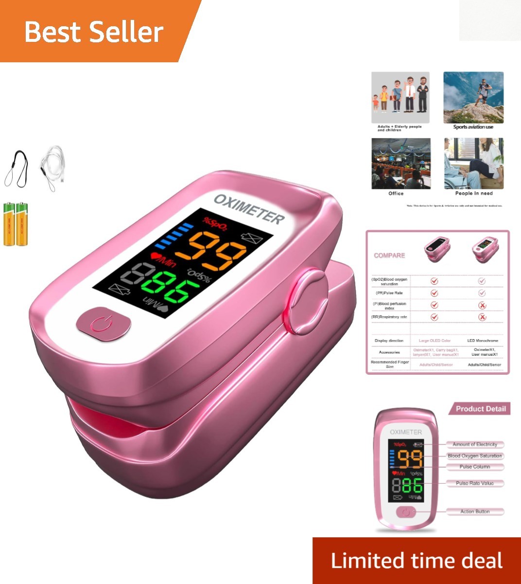 Lightweight Blood Oxygen Meter - Fast Readings for Outdoor Sports & Activities