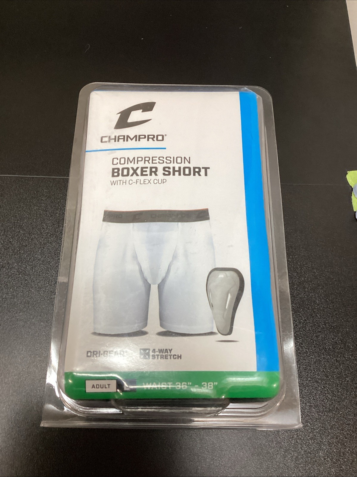 Champro Men's Compression Boxer Short With C Flex Cup Large 36-38 White New