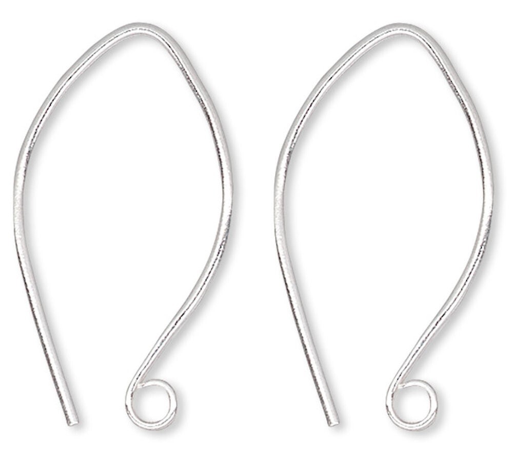 Ear Wire, Sterling Silver 18mm Marquise 22 Gauge with Open Loop (1 Pair)