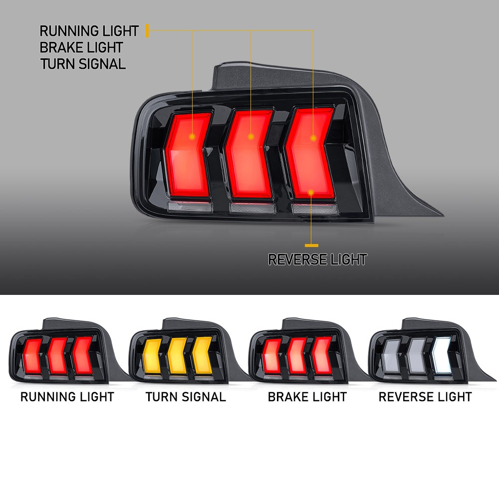 VLAND SMOKED LED Tail Lights For Ford Mustang 2005-09 W/Animation & Sequential