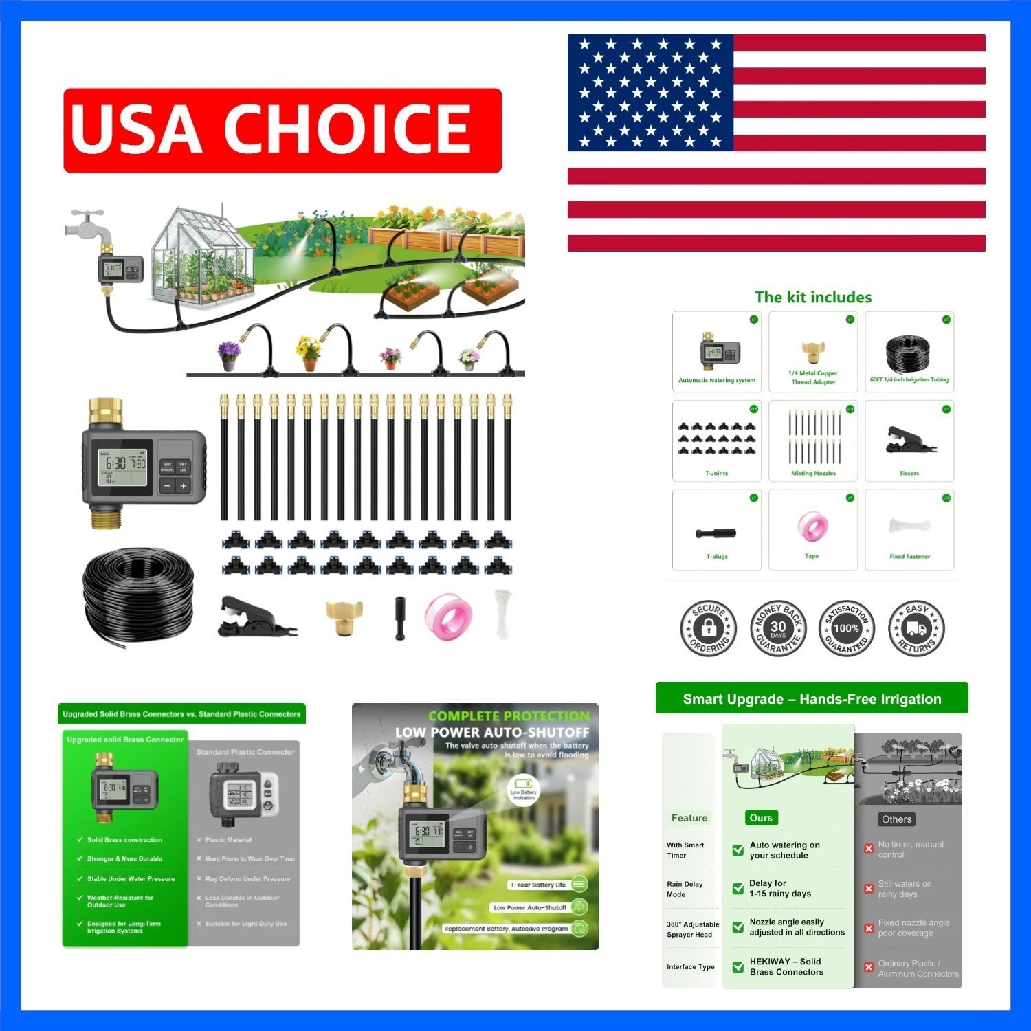 60Ft Drip Irrigation System with Smart Water Timer – Automatic Garden Waterin...