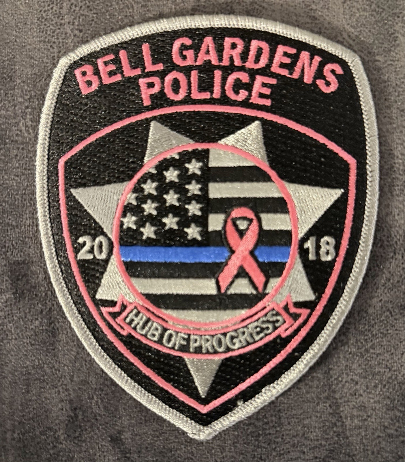 California Pink (Cancer Awareness) Patch. Bell Gardens 2018 Police Dept.
