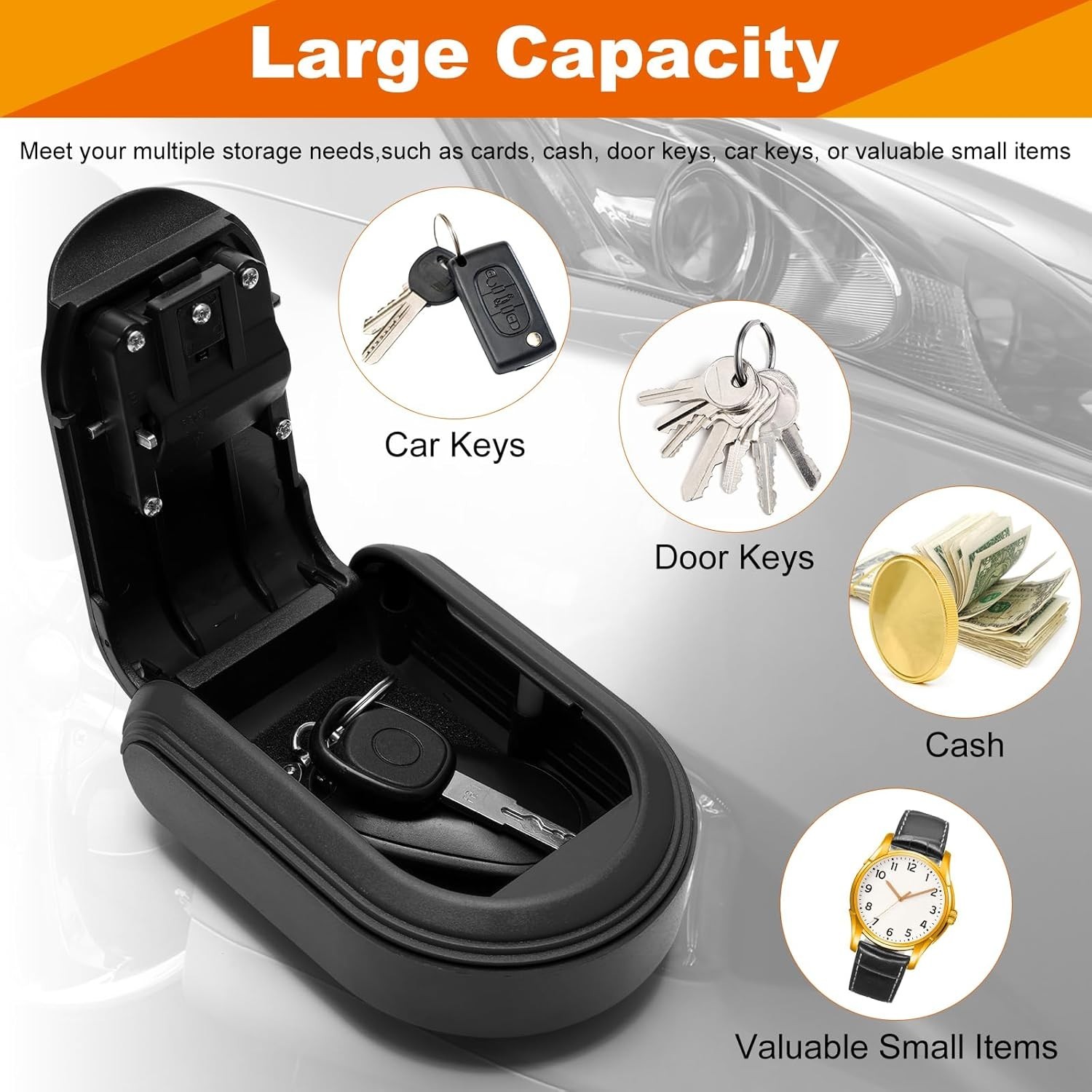 Magnetic Key Holder with Lock, Magnet Key Lock Box Hidden Under Car, Secure 4...