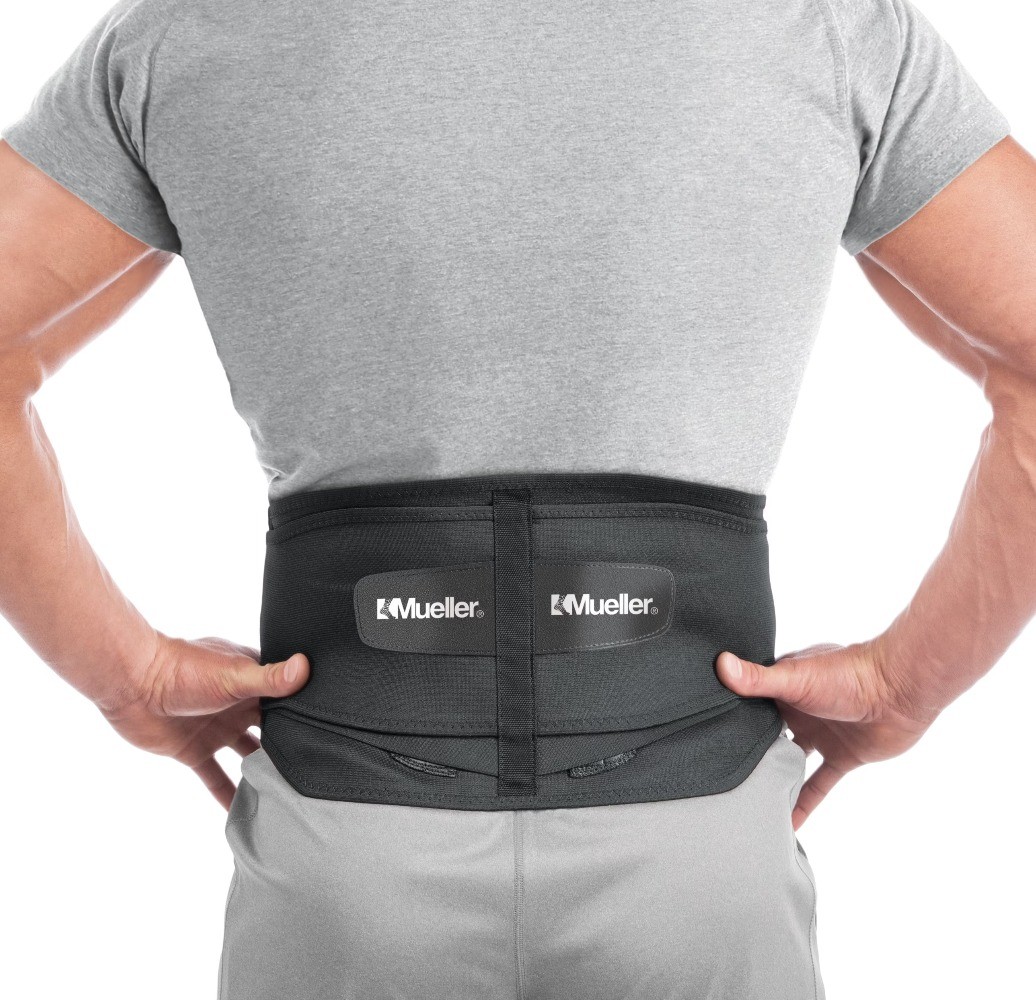 MUELLER Sports Medicine Adjustable Lumbar Back Brace with Removable Pad, Black