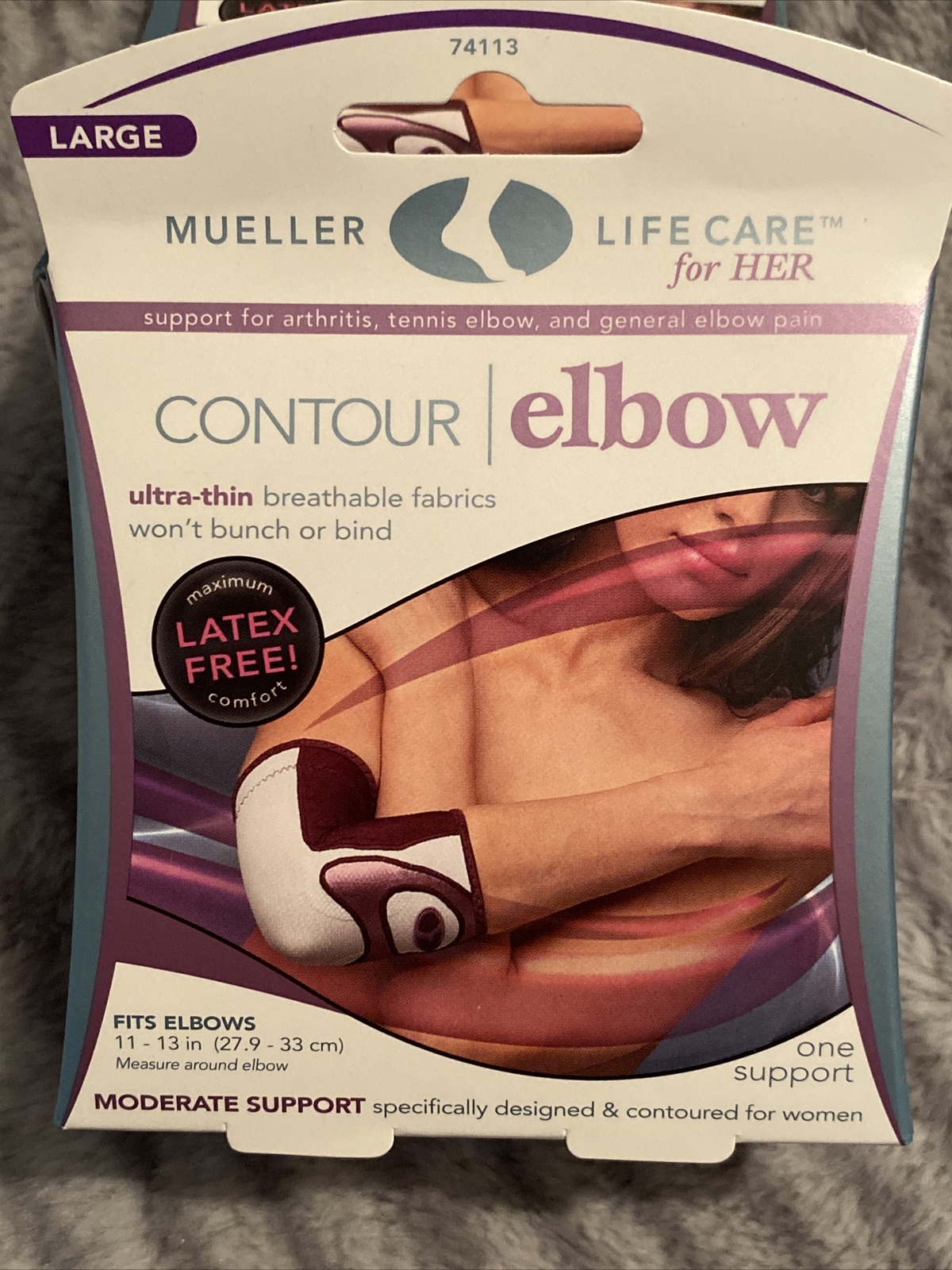 Mueller Women's Contour Elbow Brace Latex Free Plum 74113 Size Large NEW SEALED