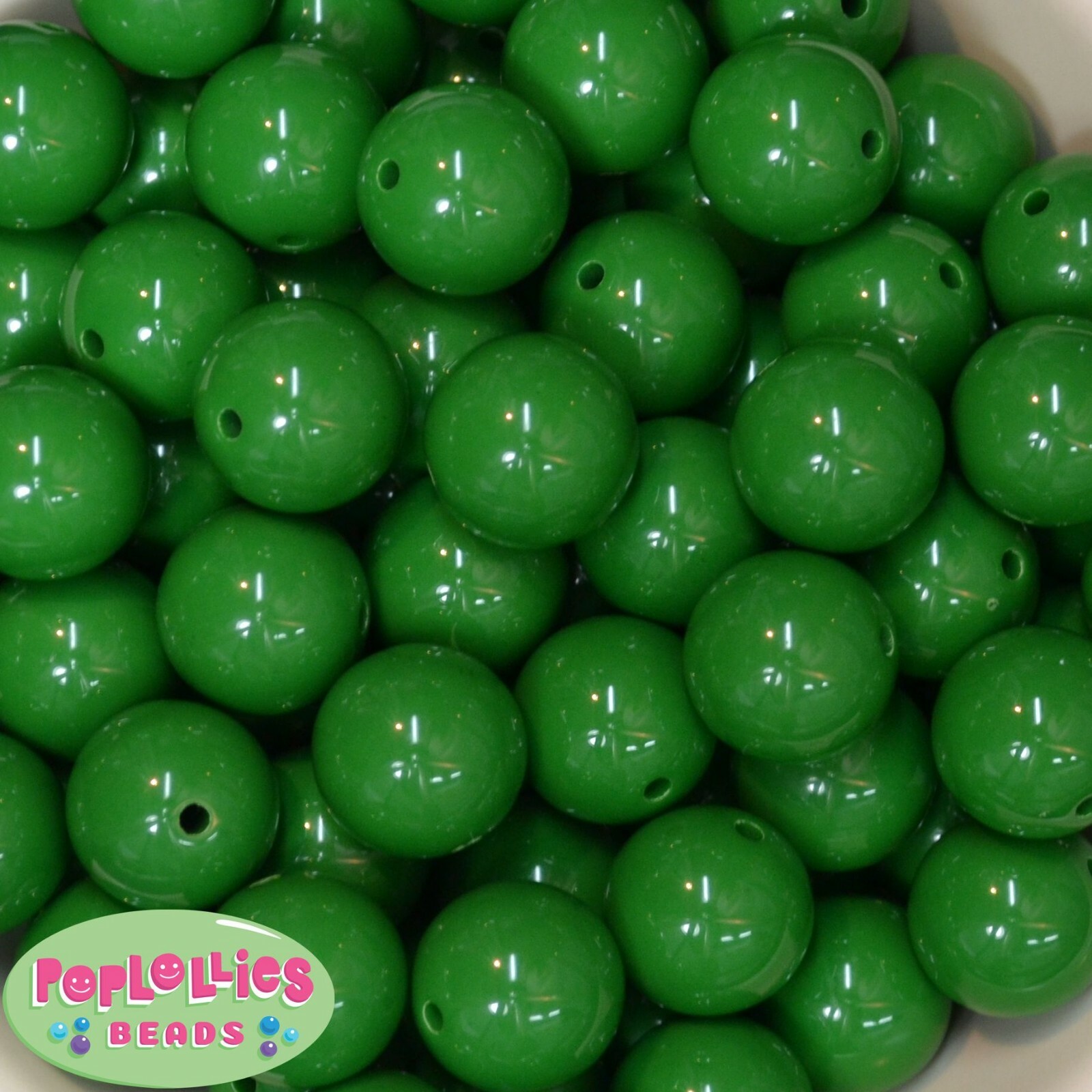 20mm Green Solid Acrylic Bubblegum Beads Lot 20 pc. Chunky Gumball