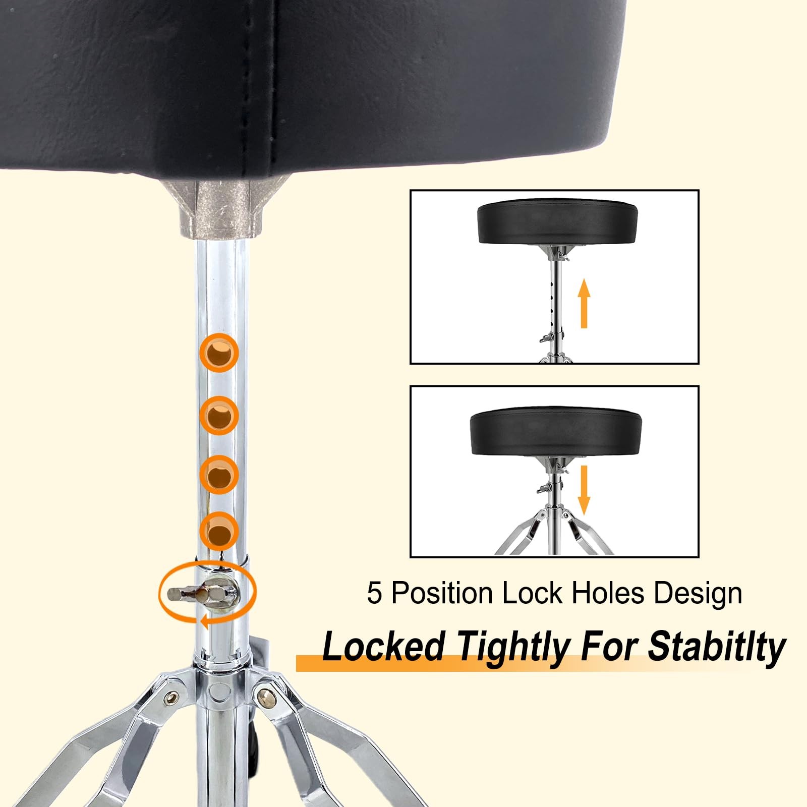 Adjustable Drum Throne Stool Leather Seat AntiSlip Feet Adults Drummers