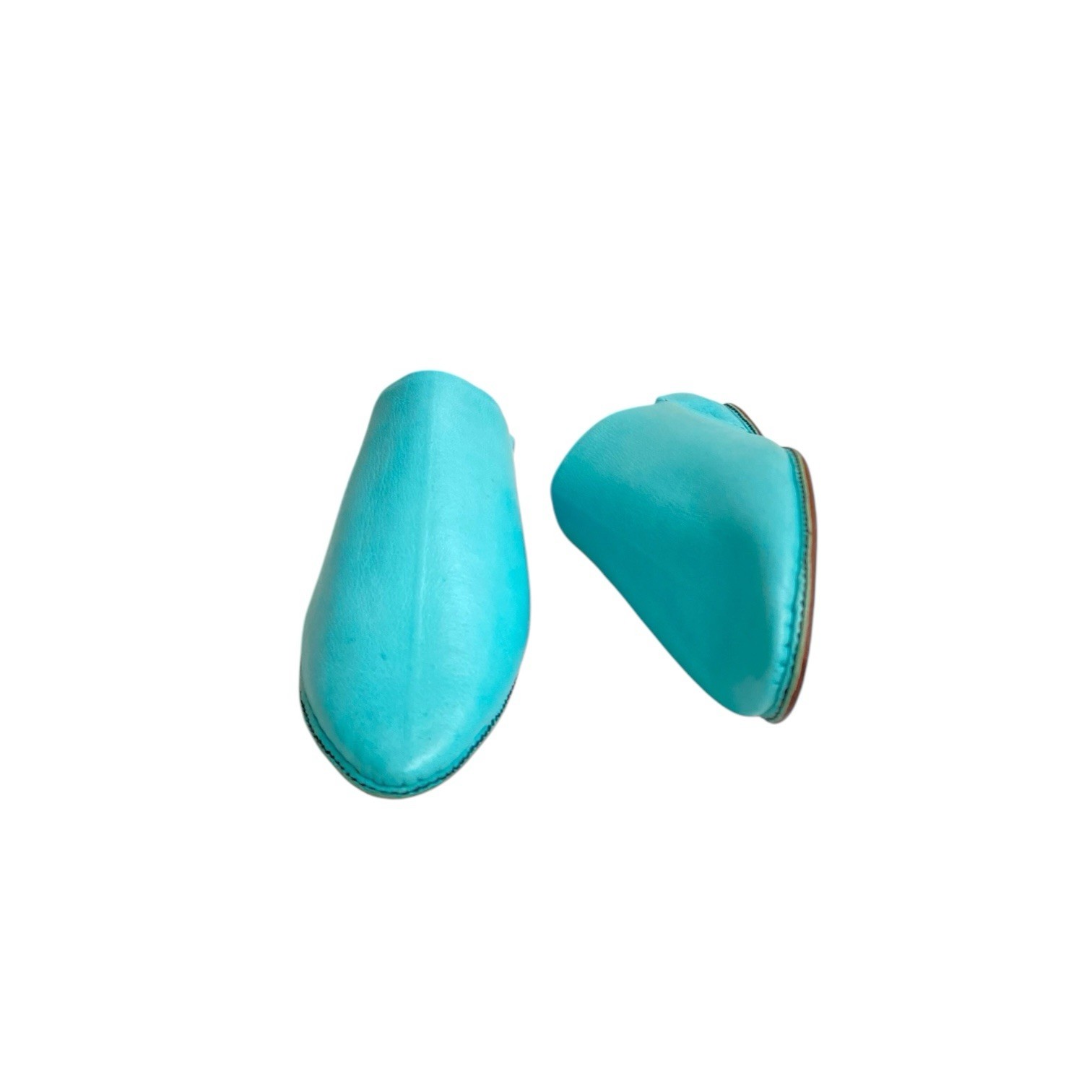 Turquoise Genuine Leather Moroccan Babouches Men Pointed Toe Handmade