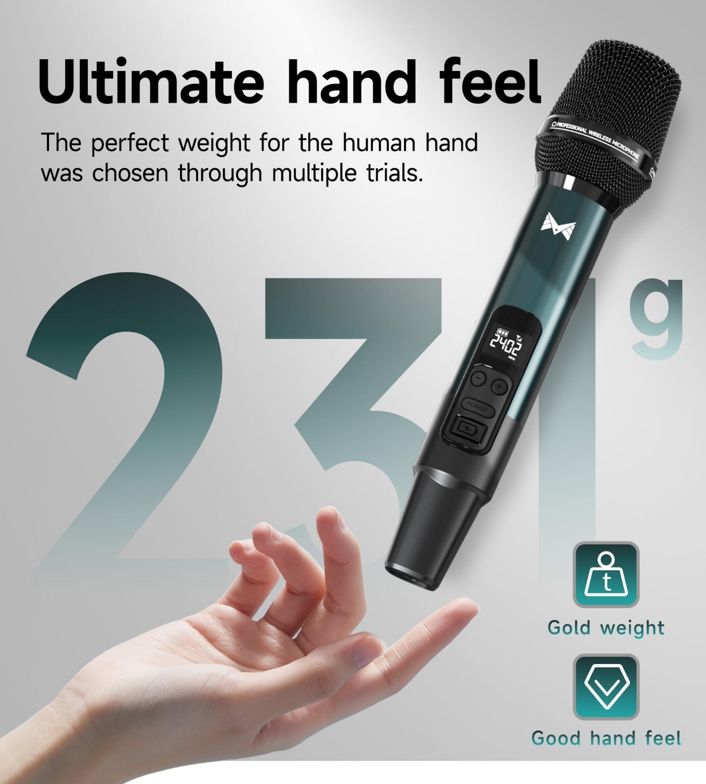 Dynamic Wireless Microphone System, Rechargeable Receiver, 40H Battery, 200FT Ra