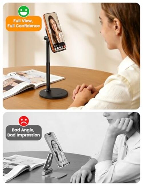 Cell Phone Stand for Desk - [Height Angle] Adjustable Sturdy Desktop Black
