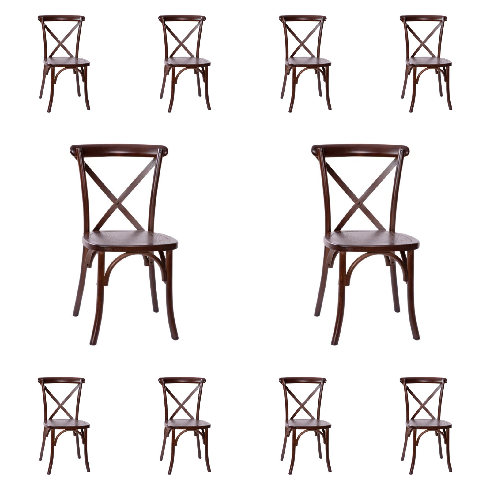 10 PACK Cross Back Walnut Wood Restaurant Dining Chair - FREE SEAT CUSHIONS