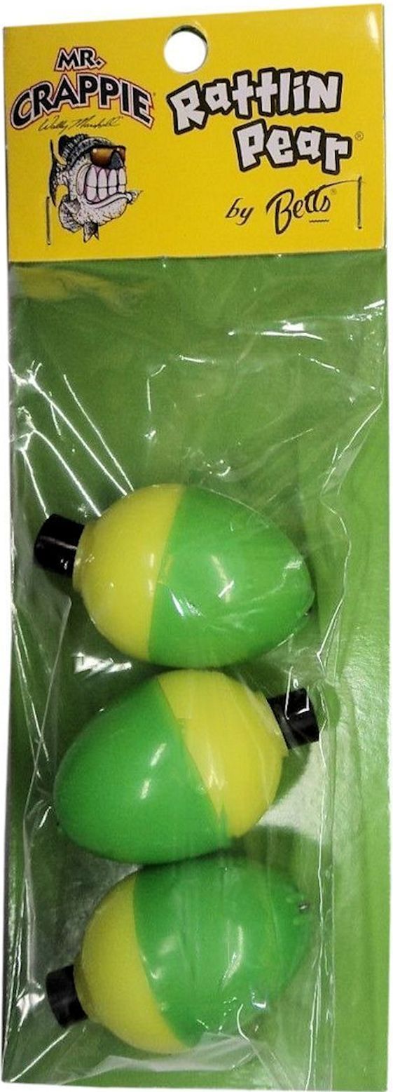 Mr Crappie Rattlin Pear 1-1/4" Bobbers, THREE packs, Green/Yellow  #RP4P-3YG