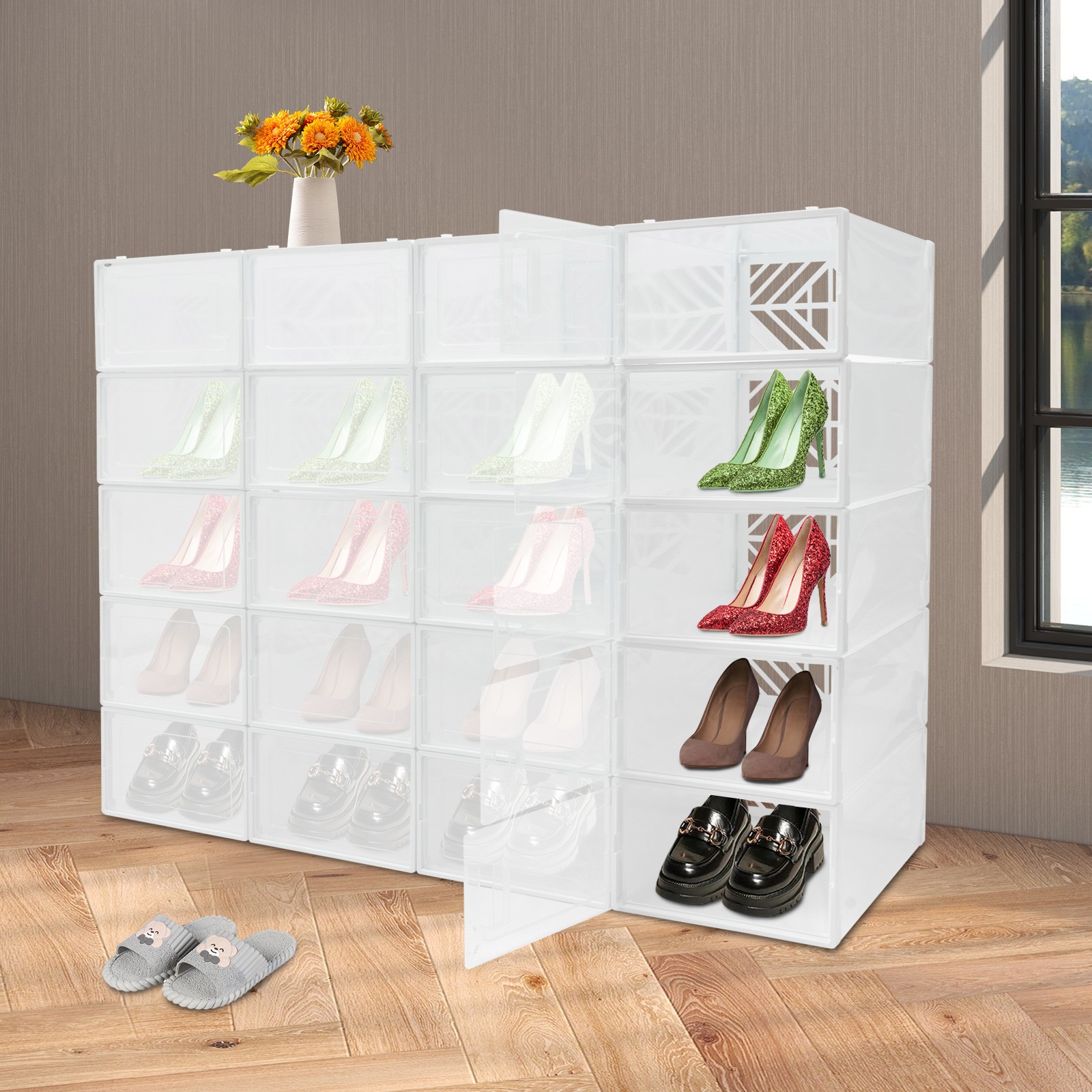 20* Stackable Shoe Storage Box Durable Plastic Sneaker Display Case Organizer
