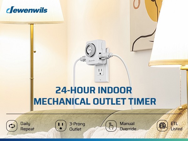 DEWENWILS Indoor Outlet Timer 2 Pack, 24Hr Programmable, 1875W,Grow Light & Lamp