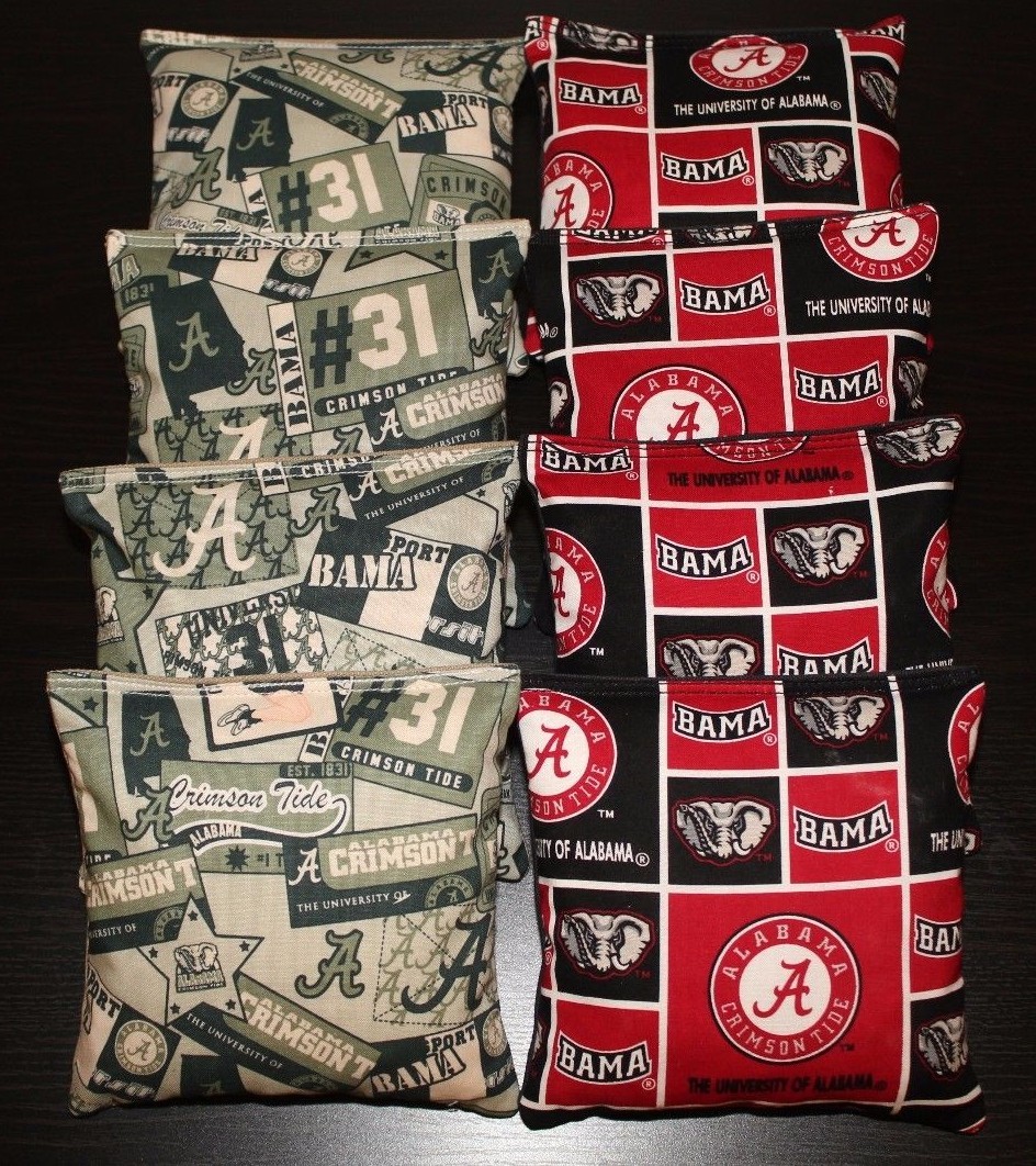 CORNHOLE BEANBAGS made w University of ALABAMA CRIMSON TIDE Fabric ACA Reg Bags