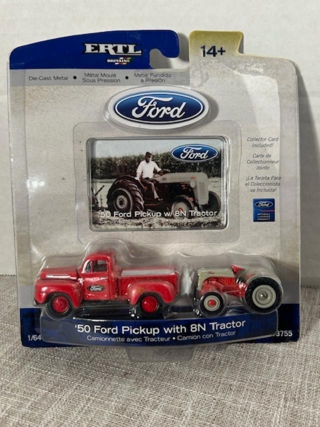 2009 ERTL BRITAINS LEARNING CURVES BRAND 50 FORD PICKUP W/ 8N TRACTOR 1/64 (NIP)