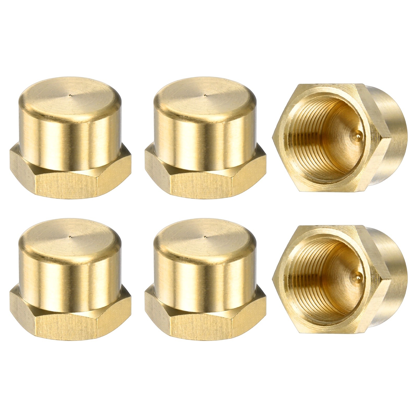 6-Pack Brass Pipe Fitting, 3/8 Inch NPT Female Thread Hex End Cap