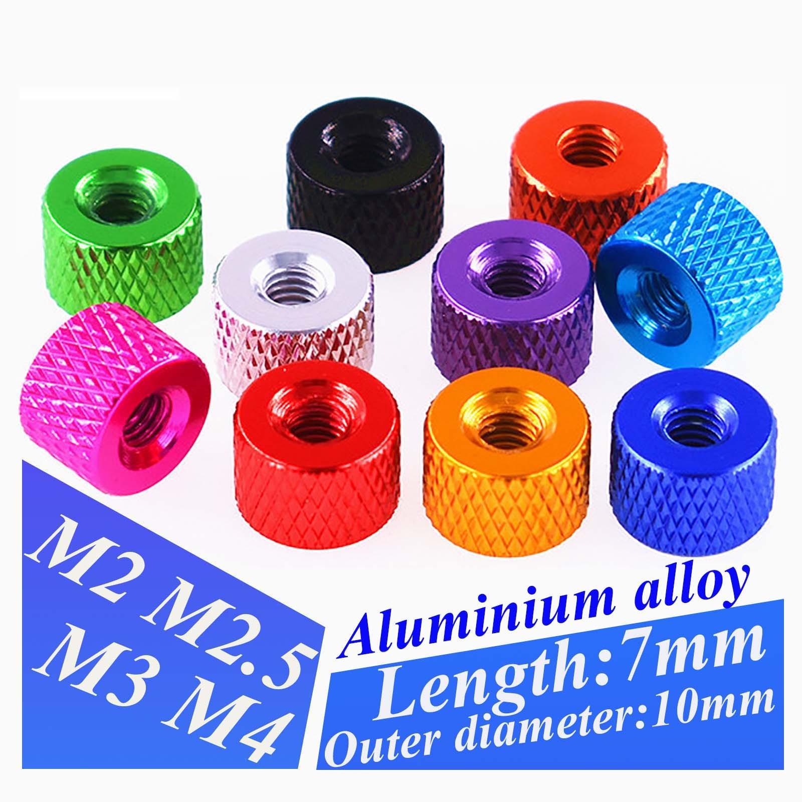M2 M2.5 M3 M4 Colorful Knurled Thumb Round Nuts Through Hole Aluminium Alloy