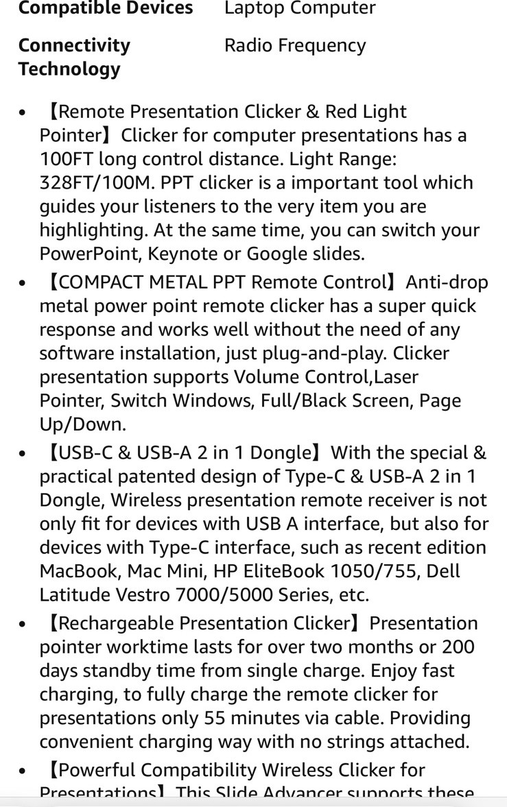 Wireless Presenter Remote Clicker for PowerPoint Keynote Mac PC Laptop USB-C Red