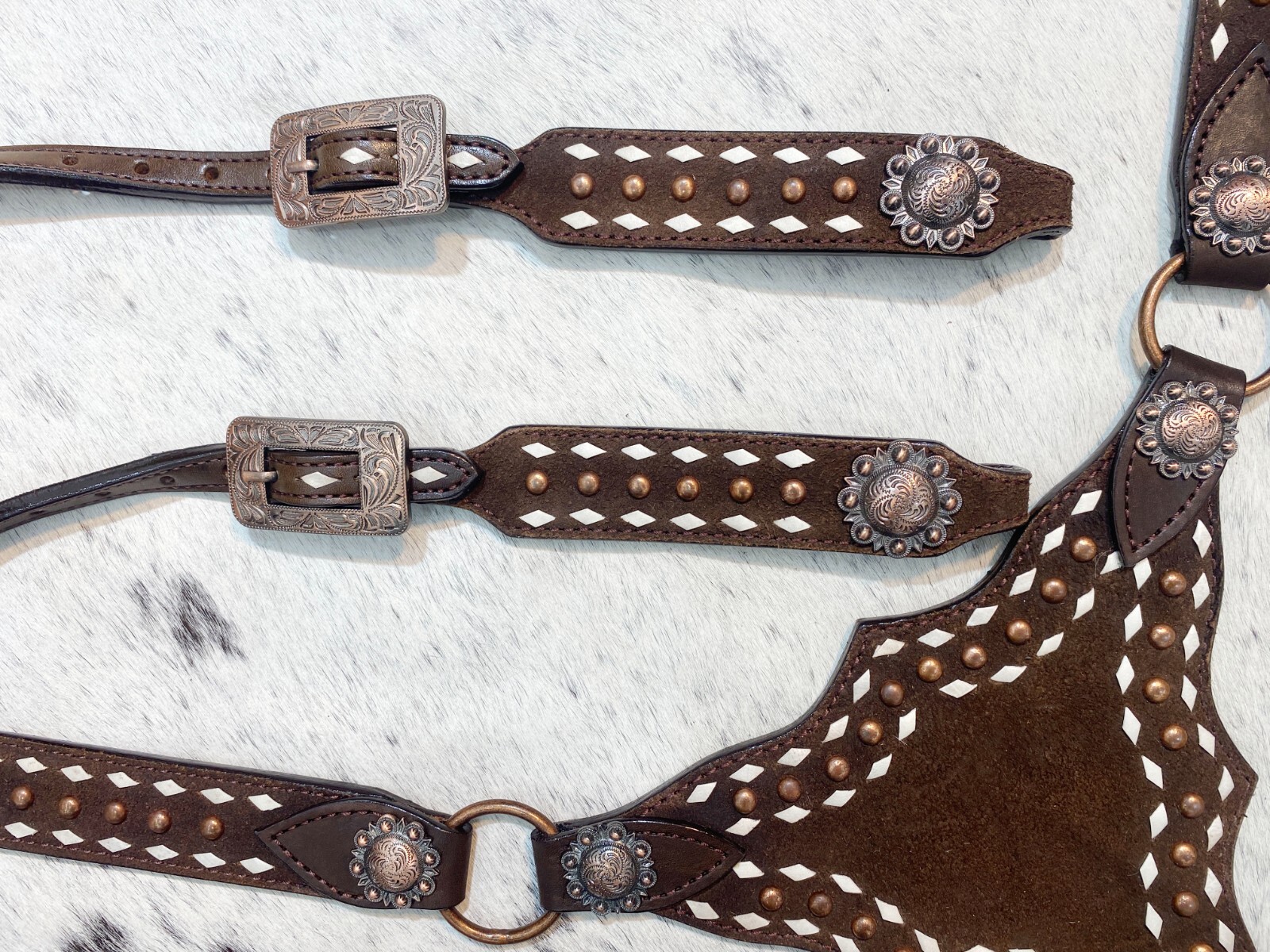 Genuine Western Headstall and Breast Collar Set with Copper Studs Décor MOUSM