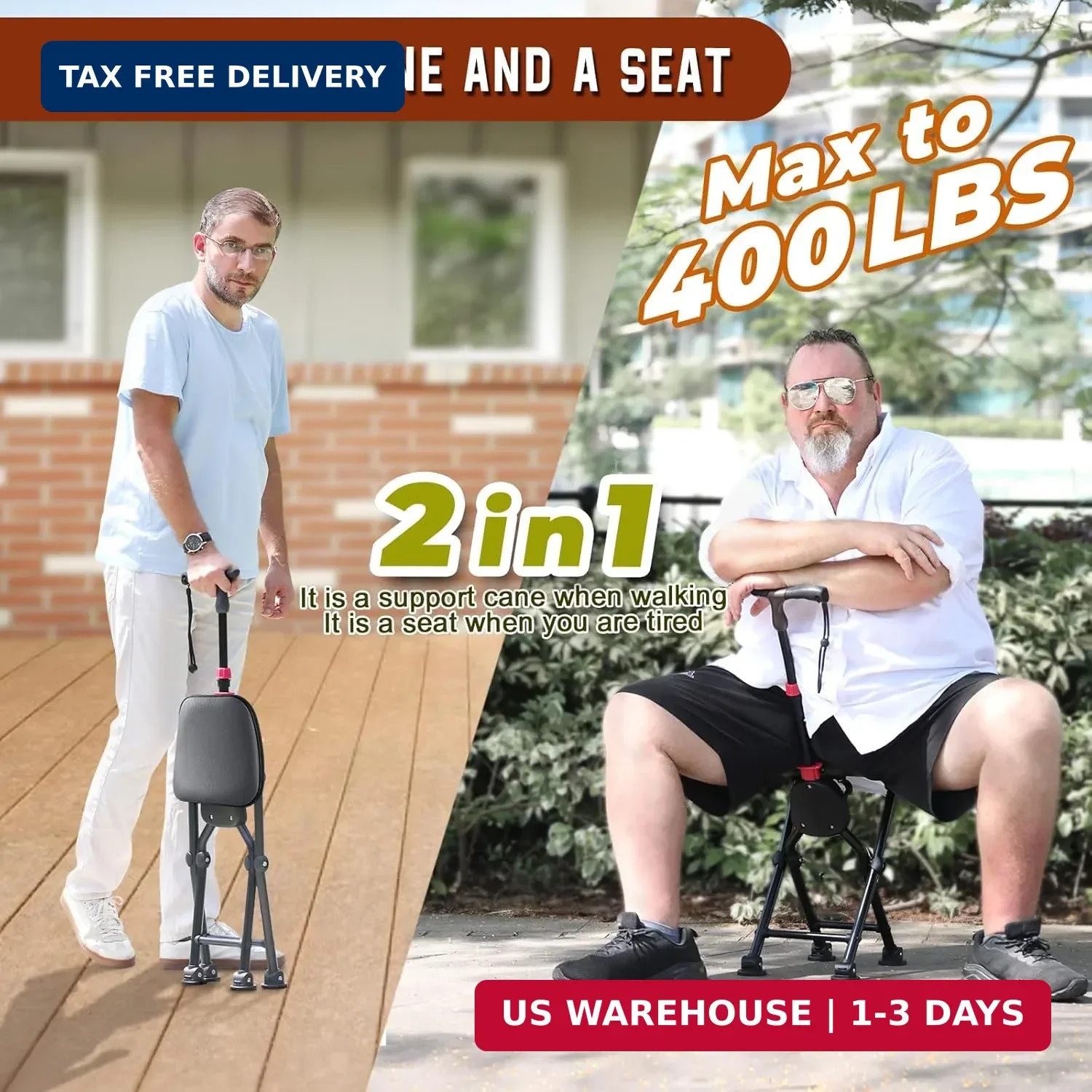 HZZEDNG-Hold 400 lbs Folding Canes with Seat, Allows Durability While Walking an