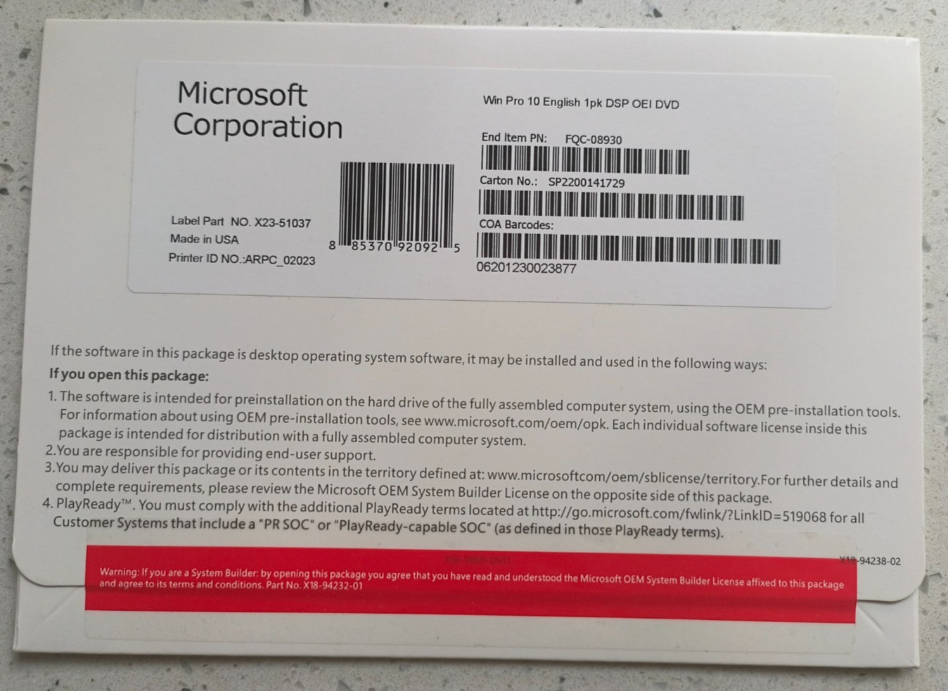 Win 10 Pro 64-bit Installation DVD with Product Key Free Shipping * Brand New
