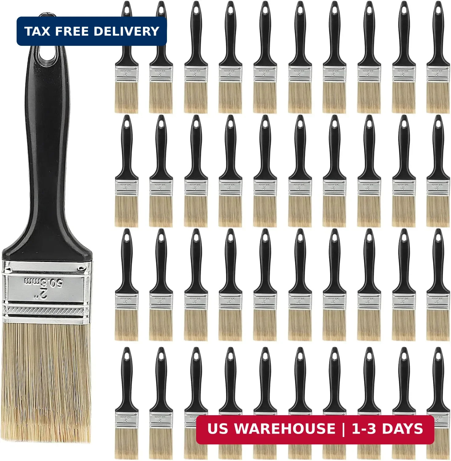 SOUJAP 40 PCS 2 Inch Paint Brushes Bulk, Plastic Handle Home Repair Flat Paintin
