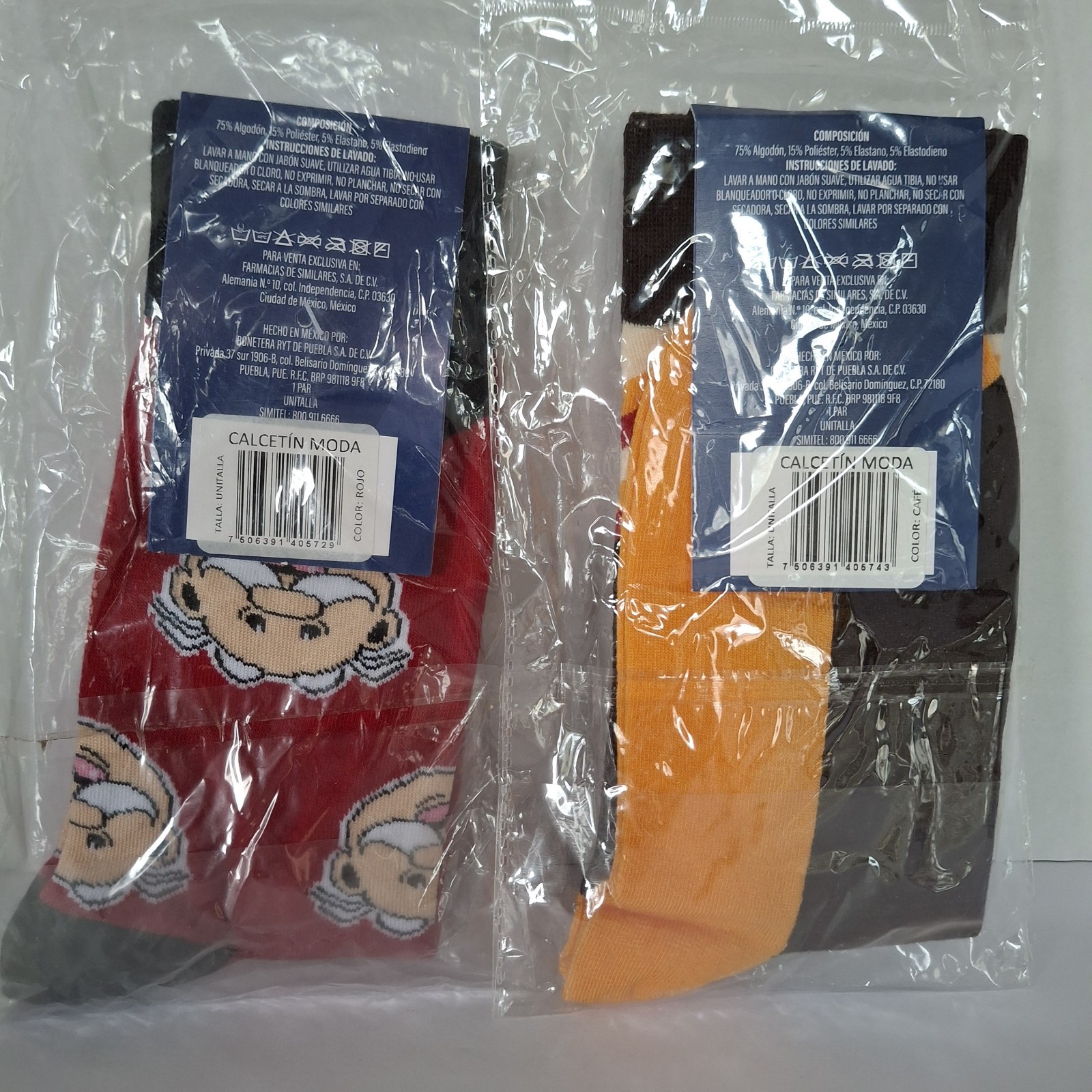 Lot Of 2 Socks Dr. Simi Unisex Calcetines One Size Brown Chevron Red Cotton Poly