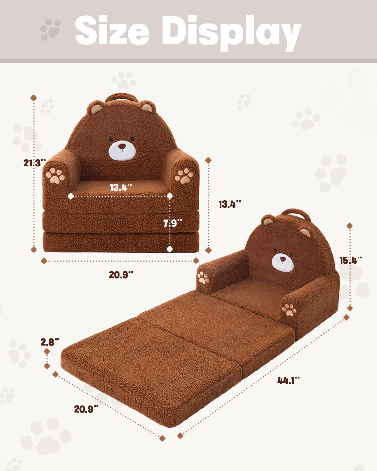 Cozy 2-in-1 Foldable Toddler Couch & Lounger, Soft Bear Design, Ages 1-3