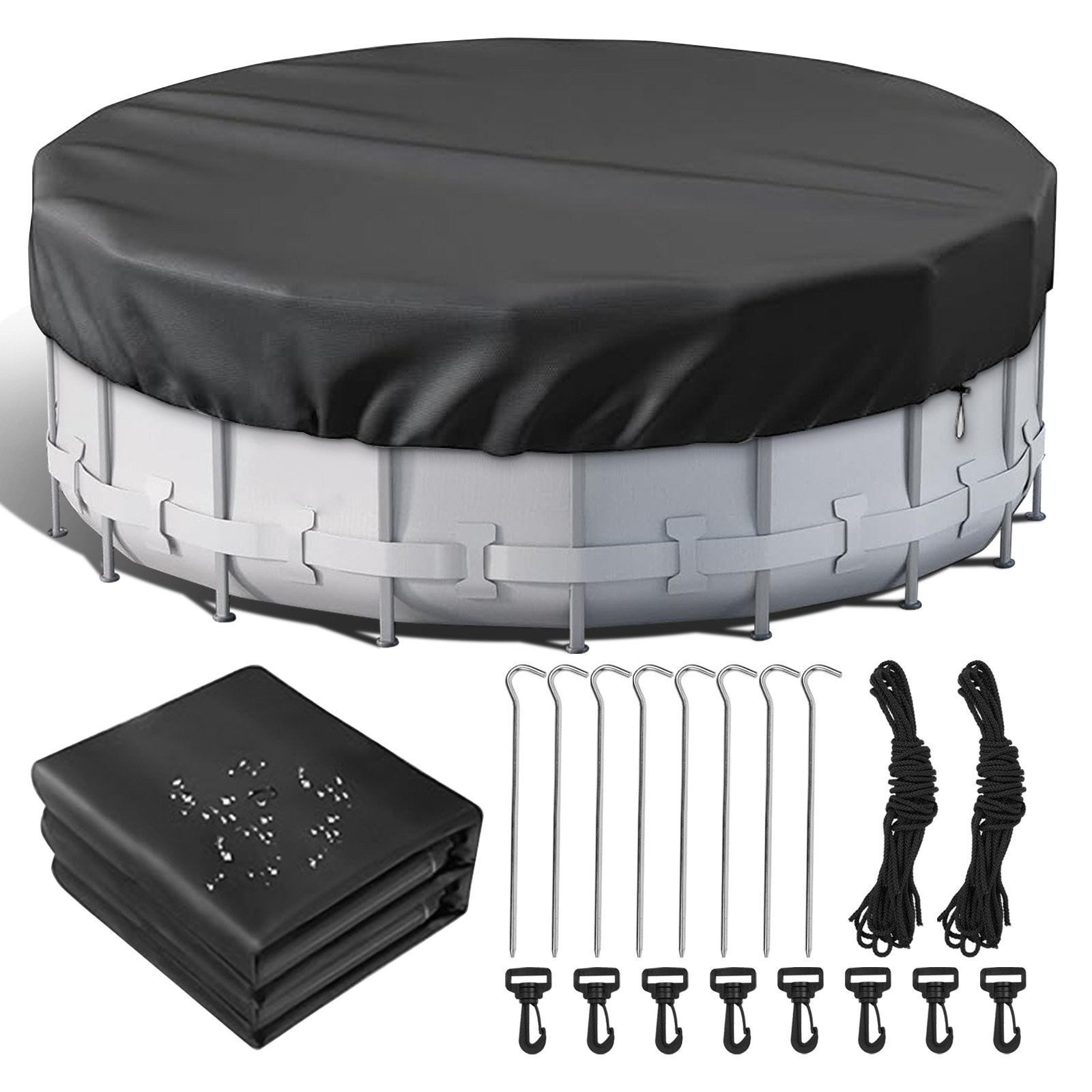 Windproof Circular Pool Cover with Accessories For Ground Pool 21Ft Diameter