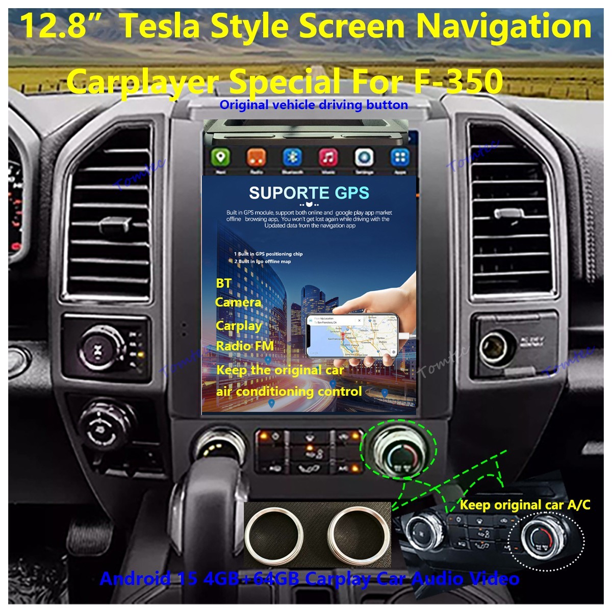 12.8" For Car Radio Stereo Ford F-350 2015 2016 2017-2022 GPS Apple Carplay Auto