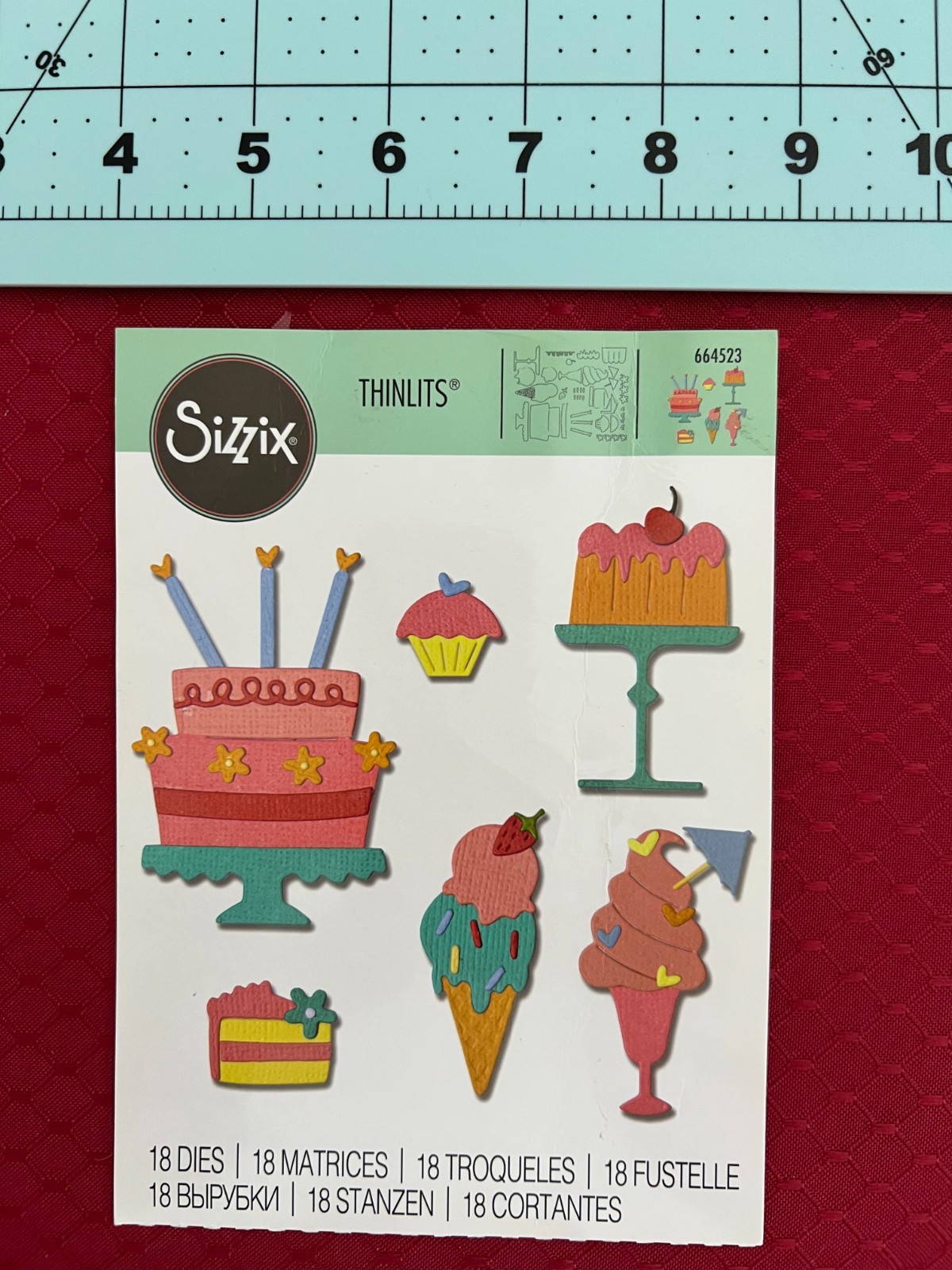 Sizzix Thinlits #664523 PARTY TREATS set includes 18 die cuts birthday cake