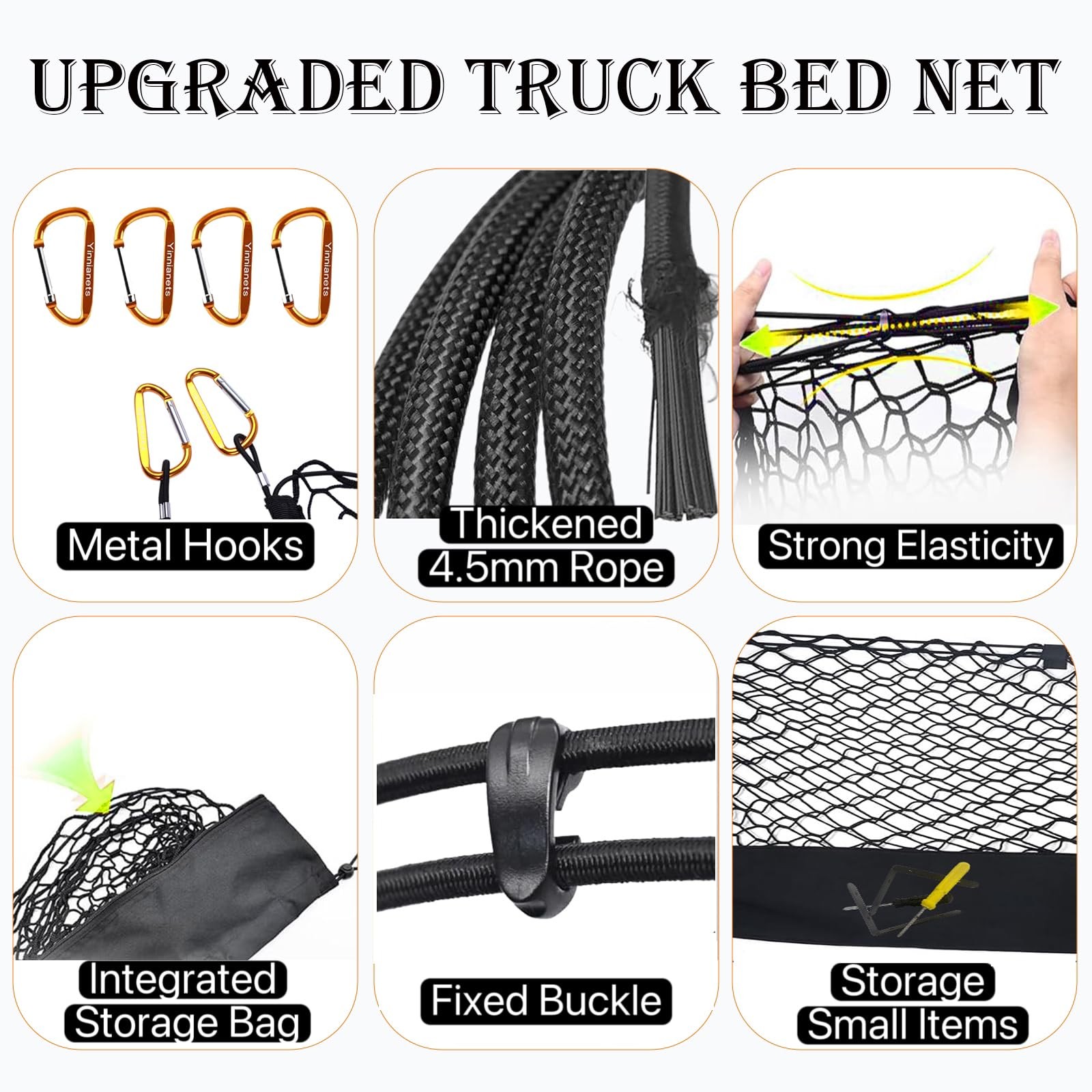 Envelope Style Cargo Net Compatible Silverado/Sierra 1500 (Black), Orange