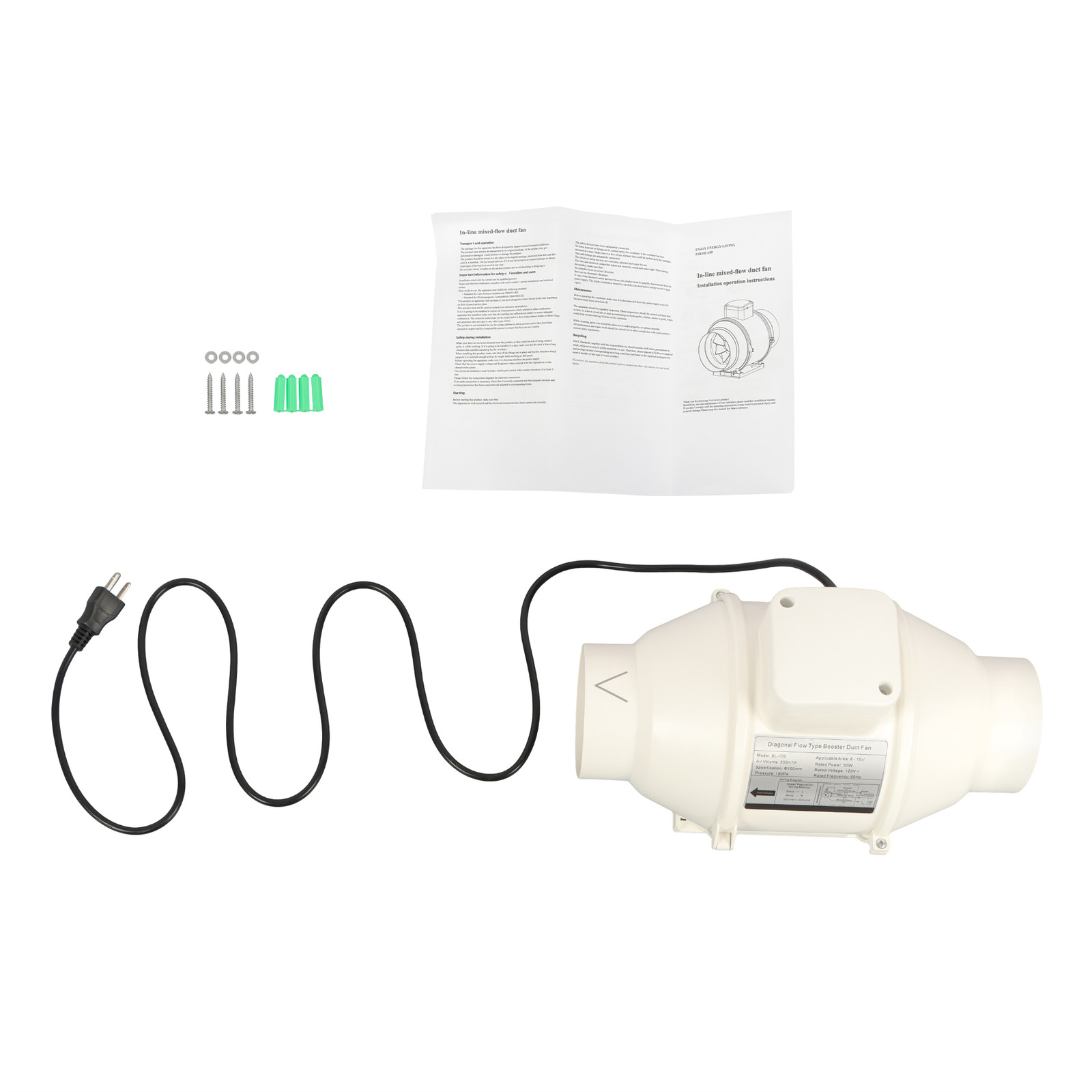 4Inch 280CFM Inline Duct Fan Ventilation Exhaust Fan for Kitchen Hydroponics