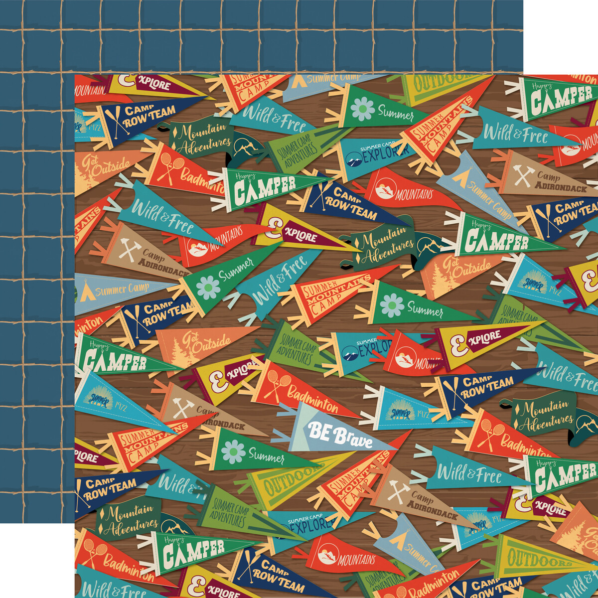 2 Sheets of Carta Bella Paper SUMMER CAMP 12x12 Cardstock - Camp Pennants