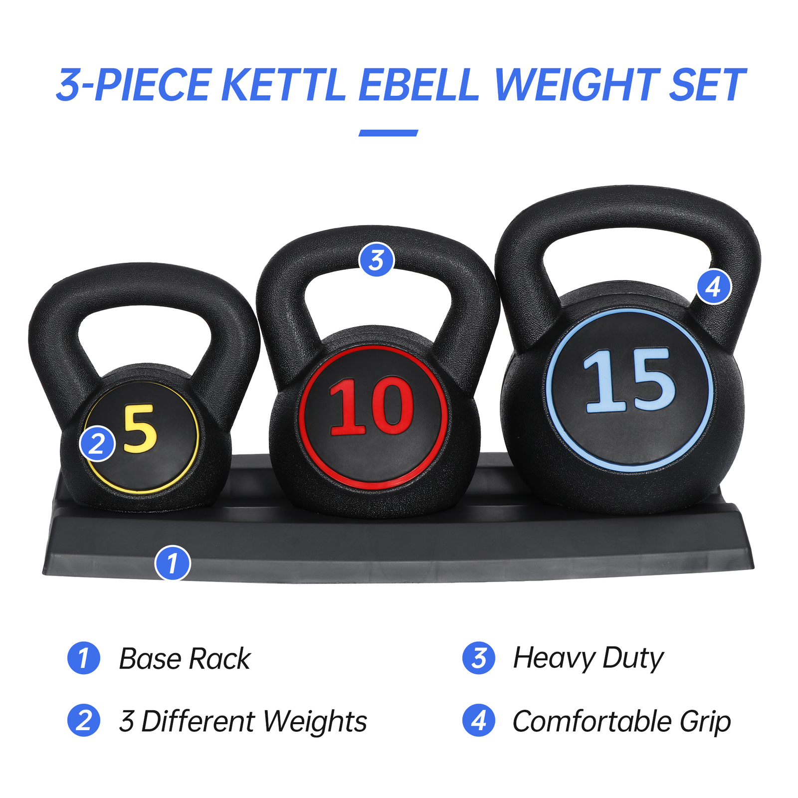 3PCS Kettlebell Weights Set with Tray for Training Home ExerciseFitness Workout