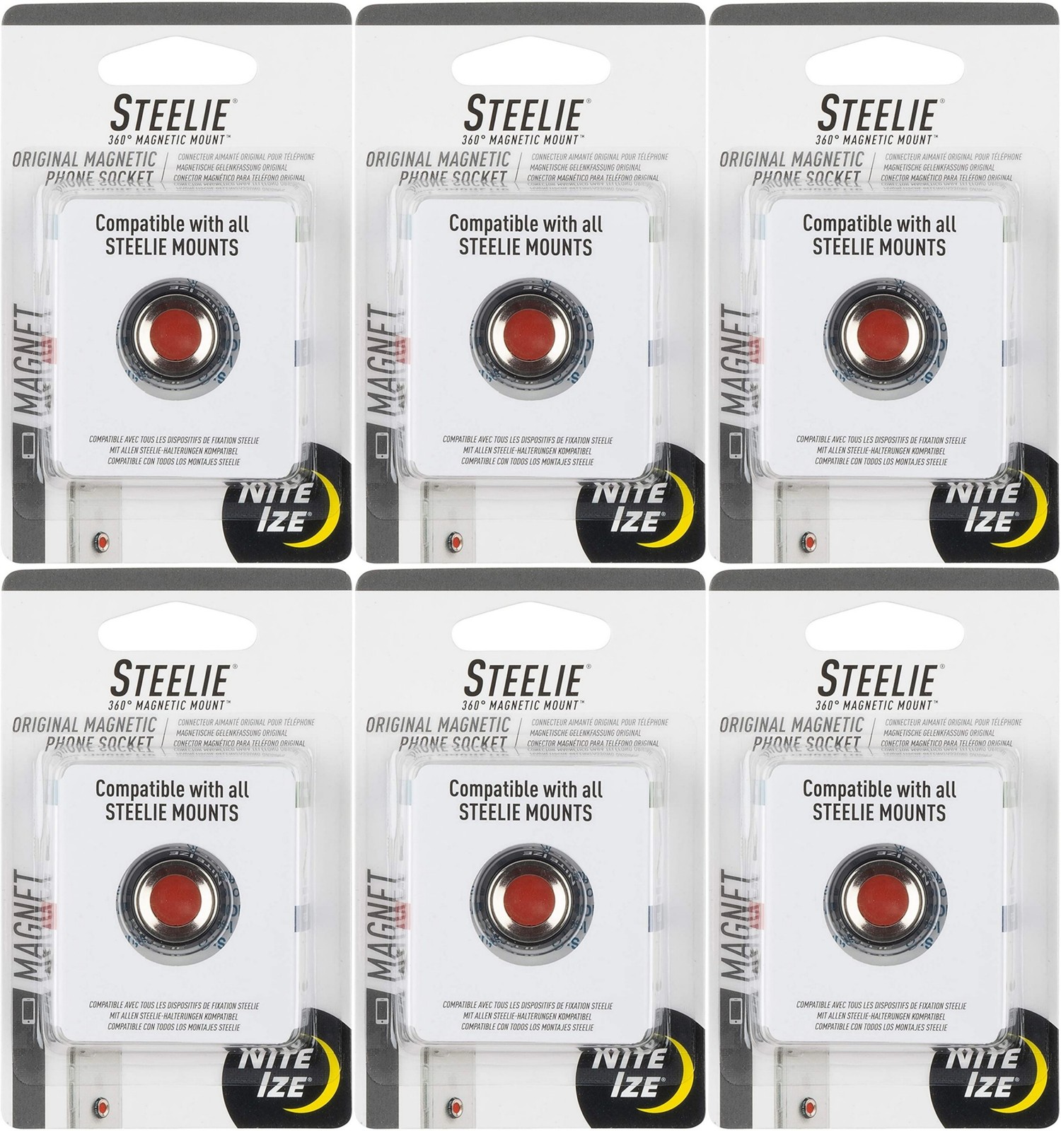Nite Ize Steelie 360° Magnetic Mount Original Magnetic Phone Socket (6-Pack)