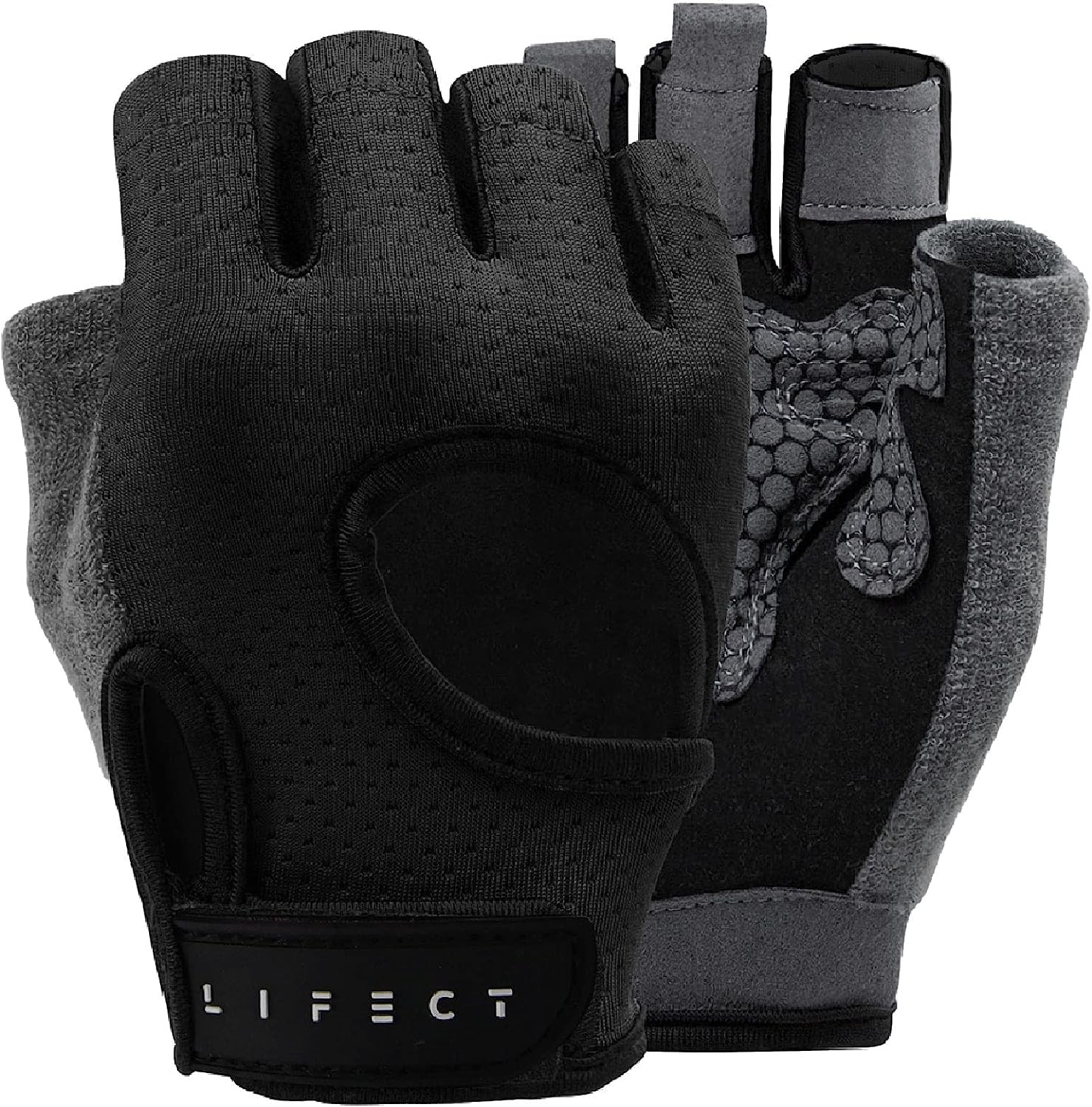 Breathable Workout Gloves with Curved Open Back, Black, Size Small