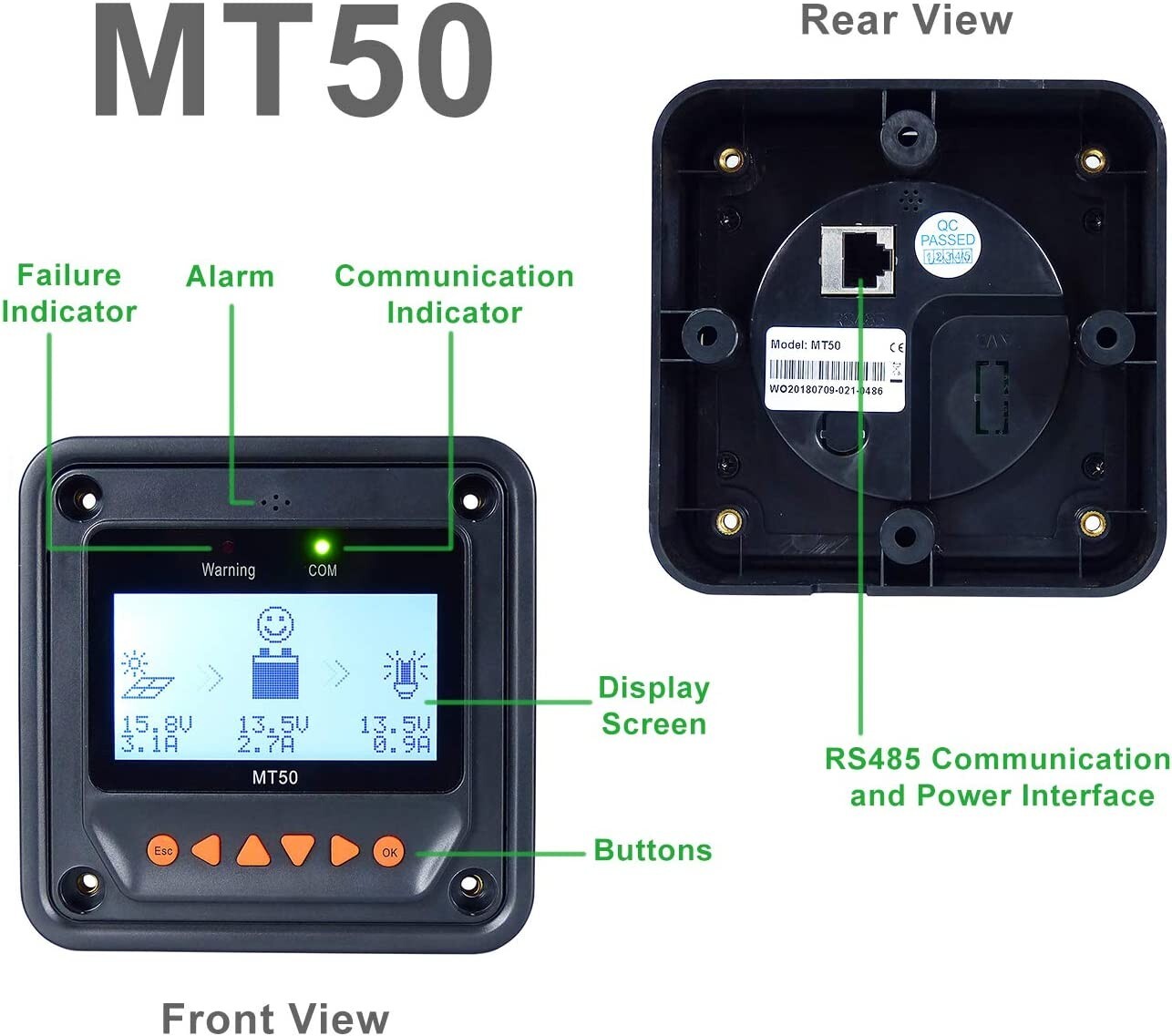 EPEVER MT50 Remote Meter LCD Use For Solar Charger Controller Tracer Regulator