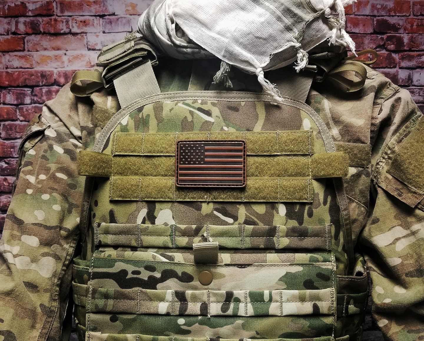 Brown PU Leather US American Flag Tactical Hook Backing 2x3 Patch
